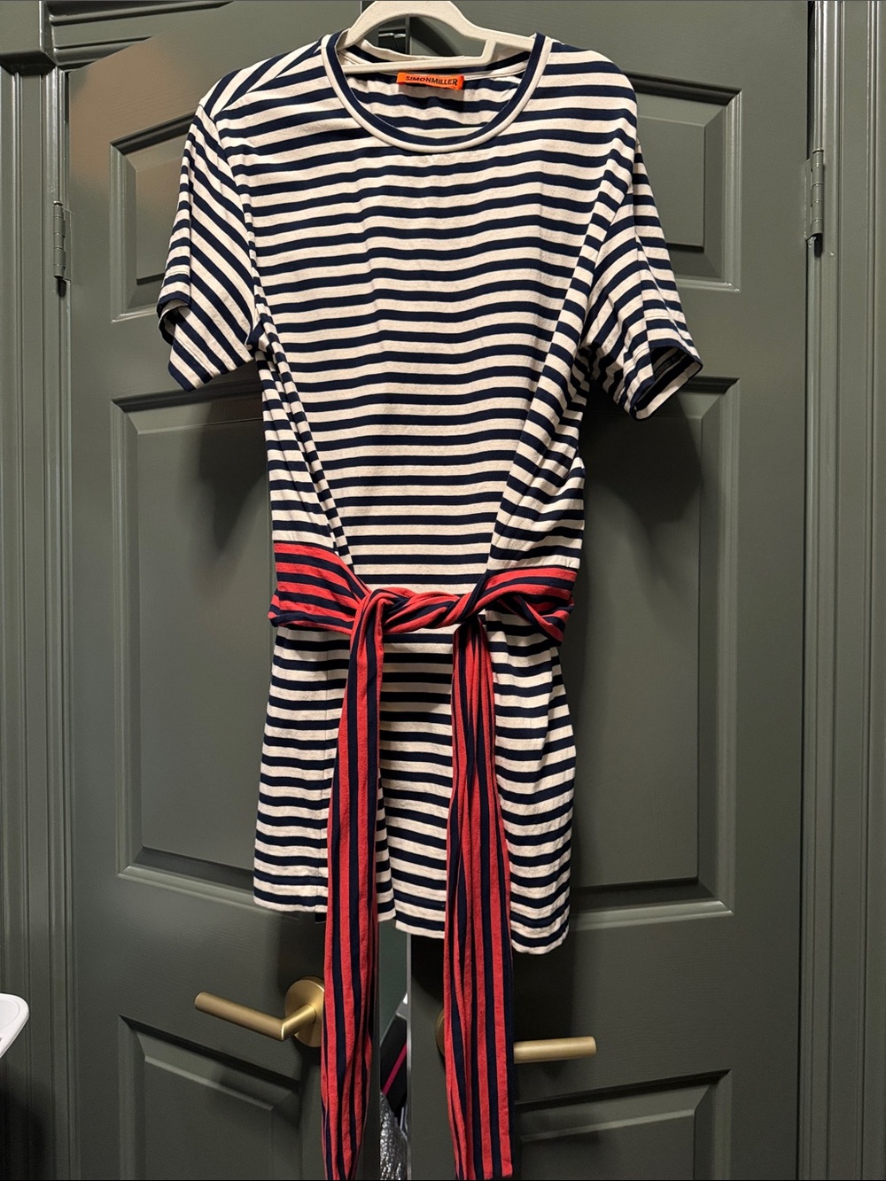 Simon Miller Striped Navy & White Dress with Red Belt